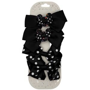 Black Polka Dot Hair Bow Clips Set Mickey Mouse Ears Glitter‎ Sparkle